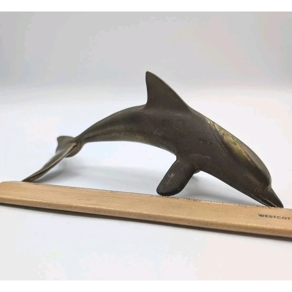 Vintage Solid Brass Dolphin Figurine 8
